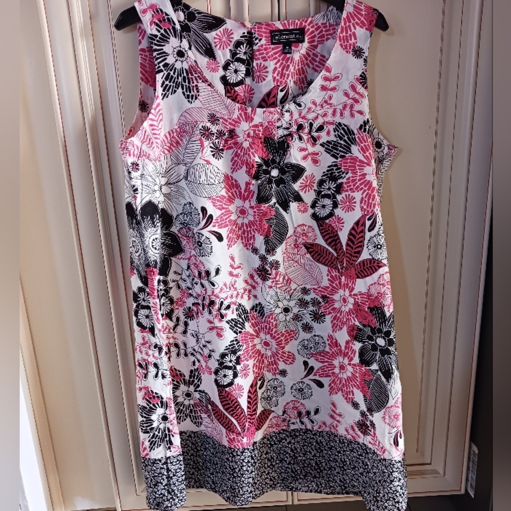 Elementz Tropical Floral Dress in Pink+Black+White